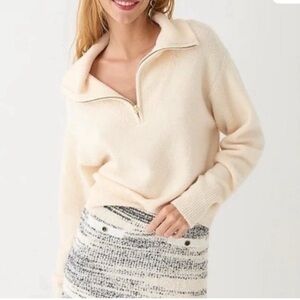 J Crew Cream Quarter-Zip Wool Sweater- Large